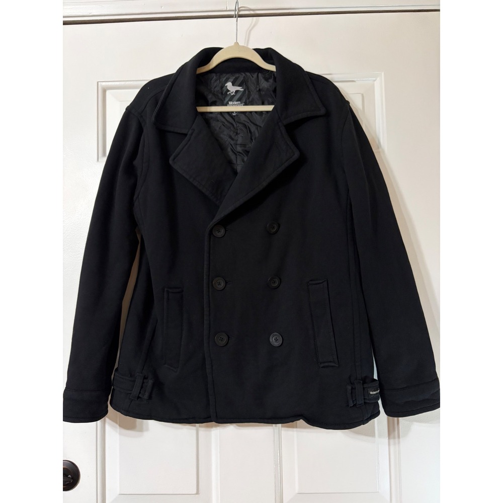Modern Amusement | Fleece Double Breasted Peacoat | L || Black|